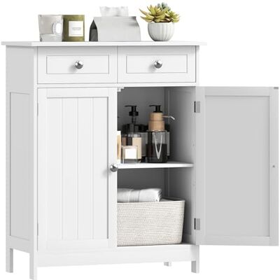 kleankin Meuble de Salle de Bain, Meuble de Rangement avec 2 tiroirs, Placard Double Porte et étagère réglable, Armoire Salle de Bain, Salon, Chambre, 60 x 30 x 75 cm, Blanc - Publicité kleankin Meuble de Salle de Bain, Meuble de Rangement avec 2 tiroirs, Placard Double Porte et étagère réglable, Armoire Salle de Bain, Salon, Chambre, 60 x 30 x 75 cm, Blanc - Publicité