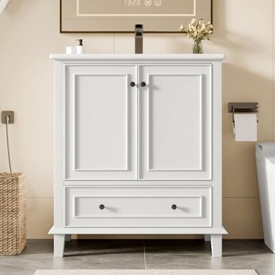 Merax Lavabo avec meuble bas Meuble de salle de bain avec lavabo Pieds en bois massif Résistant à l'humidité et à l'eau Bac en céramique intégré Blanc 76 x 46 x 87 cm - Publicité Merax Lavabo avec meuble bas Meuble de salle de bain avec lavabo Pieds en bois massif Résistant à l'humidité et à l'eau Bac en céramique intégré Blanc 76 x 46 x 87 cm - Publicité