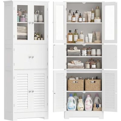 HOMCOM Meuble de salle de bain haut, meuble de rangement, colonne salle de bain avec 6 portes dont 2 vitrées et 2 persiennes, étagère réglable, style moderne, pour salon, chambre, 60x30x170,5cm, blanc - Publicité HOMCOM Meuble de salle de bain haut, meuble de rangement, colonne salle de bain avec 6 portes dont 2 vitrées et 2 persiennes, étagère réglable, style moderne, pour salon, chambre, 60x30x170,5cm, blanc - Publicité