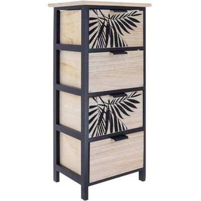 TENDANCE Meuble Paulownia/Mdf/Peuplier 4 Tiroirs Décor Végétal Poignées Métal Aloha Noir/Naturel Salle de Bain Meubles Bois Montés - Publicité TENDANCE Meuble Paulownia/Mdf/Peuplier 4 Tiroirs Décor Végétal Poignées Métal Aloha Noir/Naturel Salle de Bain Meubles Bois Montés - Publicité