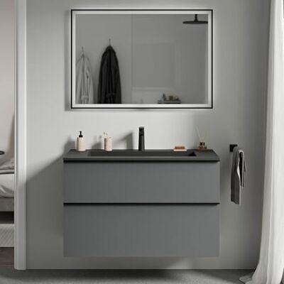 Bernstein Meuble vasque suspendu salle de bain MDF Anthracite mat, lavabo fonte minérale Noir mat + trou robinet, poignée métal Anthracite mat 100x46x62cm LAVOA - Publicité Bernstein Meuble vasque suspendu salle de bain MDF Anthracite mat, lavabo fonte minérale Noir mat + trou robinet, poignée métal Anthracite mat 100x46x62cm LAVOA - Publicité