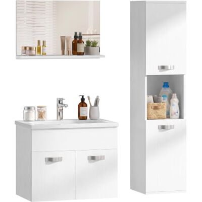 kleankin Ensemble de Meubles de Salle de Bain, Montage Mural, Blanc 4 Pièces, Avec Miroir, Meuble Sous Vasque, Lavabo en Céramique, Armoire Colonne Haute, Étagères Réglables, Style Moderne - Publicité kleankin Ensemble de Meubles de Salle de Bain, Montage Mural, Blanc 4 Pièces, Avec Miroir, Meuble Sous Vasque, Lavabo en Céramique, Armoire Colonne Haute, Étagères Réglables, Style Moderne - Publicité