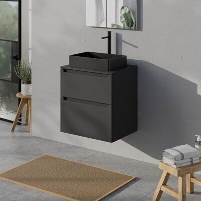 Bernstein Meuble sous vasque suspendu salle de bain MDF Anthracite mat, plan vasque Anthracite mat, tiroirs passe-main pivotants 60x46x62cm VIREO - Publicité Bernstein Meuble sous vasque suspendu salle de bain MDF Anthracite mat, plan vasque Anthracite mat, tiroirs passe-main pivotants 60x46x62cm VIREO - Publicité