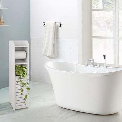 LANTUS Support Papier Toilette Armoire Toilettes avec Placard et étagère réglable Meuble de Salle de Bain sur Pied Design Moderne,15 * 17 * 76cm -Blanc - Publicité LANTUS Support Papier Toilette Armoire Toilettes avec Placard et étagère réglable Meuble de Salle de Bain sur Pied Design Moderne,15 * 17 * 76cm -Blanc - Publicité