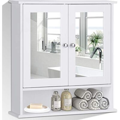 GIANTEX Armoire de Toilettes Commode Salle de Bain Meuble Blanc Suspendu Dressoir Mural avec 2 Portes Miroir Rangement avec Étagères - Publicité GIANTEX Armoire de Toilettes Commode Salle de Bain Meuble Blanc Suspendu Dressoir Mural avec 2 Portes Miroir Rangement avec Étagères - Publicité