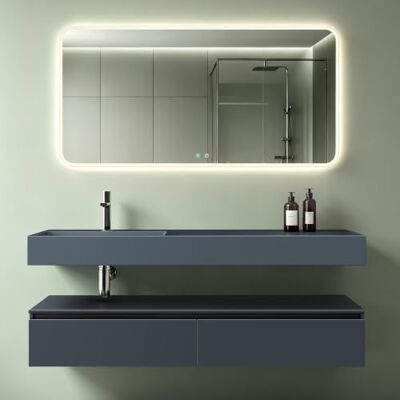 Mai & Mai Meuble Salle de Bain Gris Noir Mat Ensemble de 3 Pièces 150cm Ensemble de Meubles, Lavabo et Miroir Inclus, Meuble sous Lavabo Suspendu avec Tiroir, 150x48x25cm, UP - Publicité Mai & Mai Meuble Salle de Bain Gris Noir Mat Ensemble de 3 Pièces 150cm Ensemble de Meubles, Lavabo et Miroir Inclus, Meuble sous Lavabo Suspendu avec Tiroir, 150x48x25cm, UP - Publicité