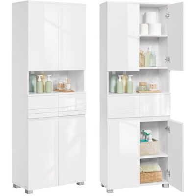 VASAGLE Armoire de Salle de Bain, Meuble de Rangement, Colonne, avec 2 Tiroirs, Étagères Réglables, Compartiments, 30 x 60 x 170 cm, Blanc Nuage BBC563W01 - Publicité VASAGLE Armoire de Salle de Bain, Meuble de Rangement, Colonne, avec 2 Tiroirs, Étagères Réglables, Compartiments, 30 x 60 x 170 cm, Blanc Nuage BBC563W01 - Publicité