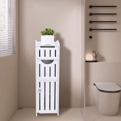 LANTUS Petit Meuble de Rangement pour Toilettes, Meuble de Salle de Bain Support Papier Toilette avec Placard et étagères réglables-20 * 18 * 78cm Blanc - Publicité LANTUS Petit Meuble de Rangement pour Toilettes, Meuble de Salle de Bain Support Papier Toilette avec Placard et étagères réglables-20 * 18 * 78cm Blanc - Publicité