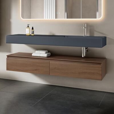 Mai & Mai Meuble Salle de Bain Marron Ensemble de 2 Pièces 150cm Ensemble de Meubles, Lavabo Inclus, Meuble sous Lavabo Suspendu avec Tiroir, 150x48x25cm, UP - Publicité Mai & Mai Meuble Salle de Bain Marron Ensemble de 2 Pièces 150cm Ensemble de Meubles, Lavabo Inclus, Meuble sous Lavabo Suspendu avec Tiroir, 150x48x25cm, UP - Publicité