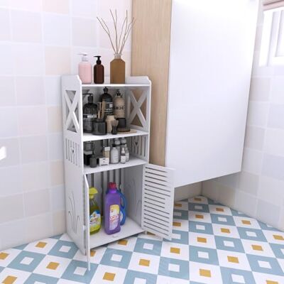 LANTUS Petit Meuble de Rangement pour Toilettes, Meuble de Salle de Bain Support Papier Toilette avec Placard et étagères réglables-40 * 25 * 90cm-Blanc - Publicité LANTUS Petit Meuble de Rangement pour Toilettes, Meuble de Salle de Bain Support Papier Toilette avec Placard et étagères réglables-40 * 25 * 90cm-Blanc - Publicité