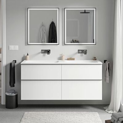 Bernstein Meuble vasque suspendu salle de bain MDF Blanc mat, lavabo fonte minérale Blanc mat sans trou robinet, poignée métal Chrome 120x46x62cm LAVOA - Publicité Bernstein Meuble vasque suspendu salle de bain MDF Blanc mat, lavabo fonte minérale Blanc mat sans trou robinet, poignée métal Chrome 120x46x62cm LAVOA - Publicité