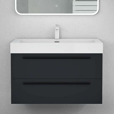 Mai & Mai Meuble Salle de Bain Gris Noir Mat Ensemble de 2 Pièces 90cm Ensemble de Meubles, Lavabo Inclus, Meuble sous Lavabo Suspendu avec Tiroir, 90x48x60cm, Quadratto - Publicité Mai & Mai Meuble Salle de Bain Gris Noir Mat Ensemble de 2 Pièces 90cm Ensemble de Meubles, Lavabo Inclus, Meuble sous Lavabo Suspendu avec Tiroir, 90x48x60cm, Quadratto - Publicité