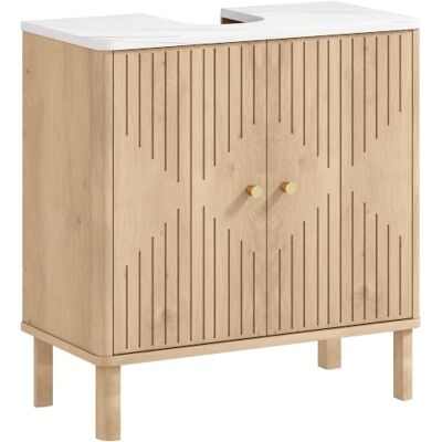 HOMCOM Meuble sous Lavabo avec Étagère pour Vasque, 60 x 30 x 63 cm, Chêne Meuble de Salle de Bain sous Vasque, Étagère Réglable, Plan de Toilette Effet Marbre, avec ou sans Piédestal - Publicité HOMCOM Meuble sous Lavabo avec Étagère pour Vasque, 60 x 30 x 63 cm, Chêne Meuble de Salle de Bain sous Vasque, Étagère Réglable, Plan de Toilette Effet Marbre, avec ou sans Piédestal - Publicité