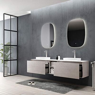Bernstein Meuble vasque suspendu salle de bain MDF Béton, lavabo Céramique Blanc mat + trous robinet + 2 tiroirs 190x45x52cm INALCO 1900 - Publicité Bernstein Meuble vasque suspendu salle de bain MDF Béton, lavabo Céramique Blanc mat + trous robinet + 2 tiroirs 190x45x52cm INALCO 1900 - Publicité