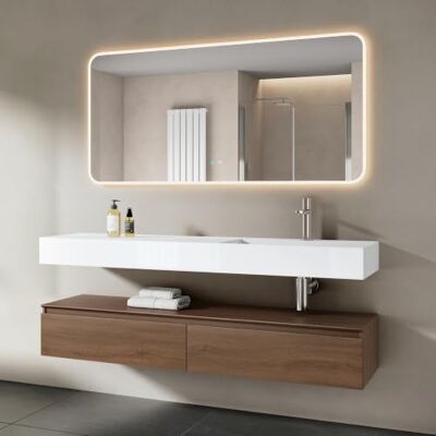 Mai & Mai Meuble Salle de Bain Marron Ensemble de 3 Pièces 150cm Ensemble de Meubles, Lavabo et Miroir Inclus, Meuble sous Lavabo Suspendu avec Tiroir, 150x48x25cm, UP - Publicité Mai & Mai Meuble Salle de Bain Marron Ensemble de 3 Pièces 150cm Ensemble de Meubles, Lavabo et Miroir Inclus, Meuble sous Lavabo Suspendu avec Tiroir, 150x48x25cm, UP - Publicité