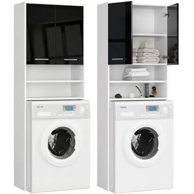 Home Collective Armoire de salle de bain pour machine à laver 64 cm de large, 180 cm de haut Blanc et noir brillant Panneau laminé de qualité supérieure Grand espace de rangement avec 4 étagères, bords en - Publicité Home Collective Armoire de salle de bain pour machine à laver 64 cm de large, 180 cm de haut Blanc et noir brillant Panneau laminé de qualité supérieure Grand espace de rangement avec 4 étagères, bords en - Publicité