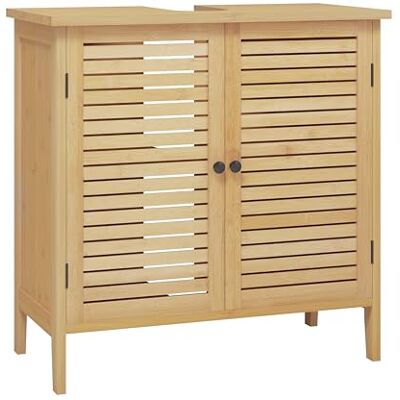 EUGAD Meuble sous Lavabo, Meuble de Salle de Bain en Bambou, Résistant à l'Humidité et pour Ranger Articles WC, avec Découpe pour Siphon de Drainage Vertical 20x10 cm, Étagère Réglable, 60x30x60cm - Publicité EUGAD Meuble sous Lavabo, Meuble de Salle de Bain en Bambou, Résistant à l'Humidité et pour Ranger Articles WC, avec Découpe pour Siphon de Drainage Vertical 20x10 cm, Étagère Réglable, 60x30x60cm - Publicité