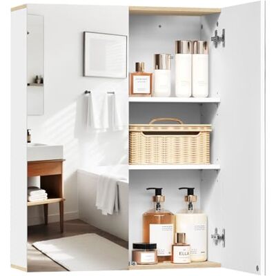 EUGAD Armoire de Salle de Bain avec Miroir, Meuble, Armoire Murale avec Étagères Réglables, Blanc et Chêne Clair 60x20x75cm (LxPxH) - Publicité EUGAD Armoire de Salle de Bain avec Miroir, Meuble, Armoire Murale avec Étagères Réglables, Blanc et Chêne Clair 60x20x75cm (LxPxH) - Publicité