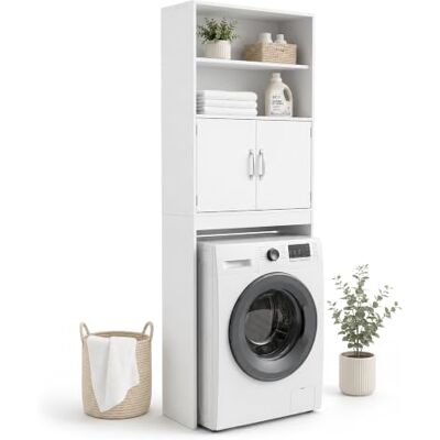 Relaxdays Meuble au-Dessus du Lave-Linge, 4 Compartiments, Blanc sèche-linge, WC, H x L x P : 185 x 63 x 20 cm - Publicité Relaxdays Meuble au-Dessus du Lave-Linge, 4 Compartiments, Blanc sèche-linge, WC, H x L x P : 185 x 63 x 20 cm - Publicité