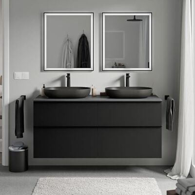 Bernstein Meuble sous vasque suspendu salle de bain MDF Noir mat, plan vasque Anthracite mat, poignée métal Noir mat 140x46x62cm LAVOA - Publicité Bernstein Meuble sous vasque suspendu salle de bain MDF Noir mat, plan vasque Anthracite mat, poignée métal Noir mat 140x46x62cm LAVOA - Publicité