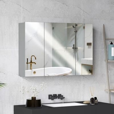 kleankin Armoire Murale de Salle de Bain avec 3 Portes Miroir et étagères réglables en MDF Gris dim. 90L x 15l x 60H cm - Publicité kleankin Armoire Murale de Salle de Bain avec 3 Portes Miroir et étagères réglables en MDF Gris dim. 90L x 15l x 60H cm - Publicité