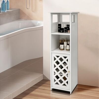 LANTUS Meuble de Salle de Bain Support Papier Toilette avec Placard et étagères réglables-78 * 22 * 22cm -Blanc - Publicité LANTUS Meuble de Salle de Bain Support Papier Toilette avec Placard et étagères réglables-78 * 22 * 22cm -Blanc - Publicité