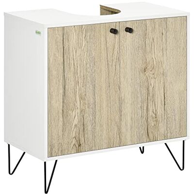 kleankin Meuble sous lavabo avec 2 Portes 60x30x60 cm Blanc Bois Naturel - Publicité kleankin Meuble sous lavabo avec 2 Portes 60x30x60 cm Blanc Bois Naturel - Publicité