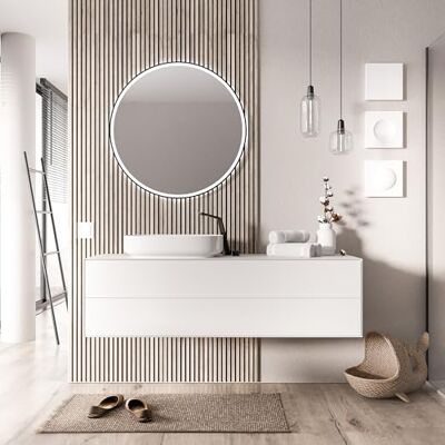 Bernstein Meuble sous vasque MDF Blanc mat salle de bain 140x52x46cm (LxPxH) + 2 tiroirs coulissants MILOU140 - Publicité Bernstein Meuble sous vasque MDF Blanc mat salle de bain 140x52x46cm (LxPxH) + 2 tiroirs coulissants MILOU140 - Publicité