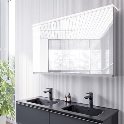 Bernstein Armoire de toilette à glace miroir salle de bain suspendu éclairage LED 120x19x71cm 3 portes & prise intérieure VARO - Publicité Bernstein Armoire de toilette à glace miroir salle de bain suspendu éclairage LED 120x19x71cm 3 portes & prise intérieure VARO - Publicité