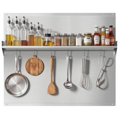 VEVOR Crédence de Cuisine en INOX, Plaque Anti Projection Murale 91x76 cm avec Étagère et Crochets, pour Cuisinière et Table de Cuisson, Fond de Hotte avec Trous Pré-percés, Résistant à la Chaleur - Publicité VEVOR Crédence de Cuisine en INOX, Plaque Anti Projection Murale 91x76 cm avec Étagère et Crochets, pour Cuisinière et Table de Cuisson, Fond de Hotte avec Trous Pré-percés, Résistant à la Chaleur - Publicité