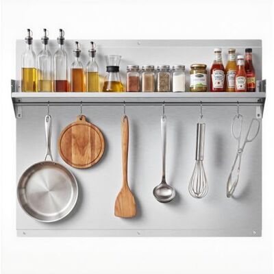 VEVOR Crédence de Cuisine en INOX, Plaque Anti Projection Murale 76x61 cm avec Étagère et Crochets, pour Cuisinière et Table de Cuisson, Fond de Hotte avec Trous Pré-percés, Résistant à la Chaleur - Publicité VEVOR Crédence de Cuisine en INOX, Plaque Anti Projection Murale 76x61 cm avec Étagère et Crochets, pour Cuisinière et Table de Cuisson, Fond de Hotte avec Trous Pré-percés, Résistant à la Chaleur - Publicité