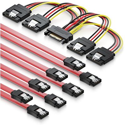 deleyCON 4x Câbles SATA III avec Prises Droites + Câble Adaptateur D‘Alimentation SSD HDD Disque Dur - Publicité deleyCON 4x Câbles SATA III avec Prises Droites + Câble Adaptateur D‘Alimentation SSD HDD Disque Dur - Publicité