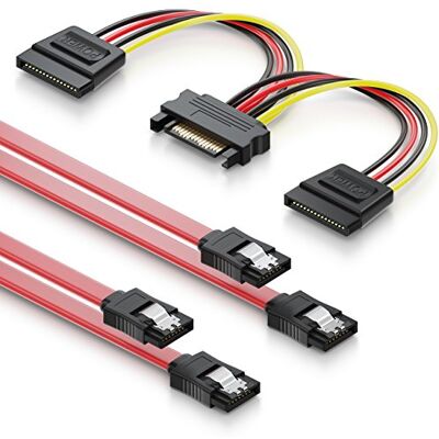 deleyCON Lot de Câbles SATA 3 2x Câbles SATA III avec Prises Droites + Câble Adaptateur D‘alimentation SSD HDD Disque Dur - Publicité deleyCON Lot de Câbles SATA 3 2x Câbles SATA III avec Prises Droites + Câble Adaptateur D‘alimentation SSD HDD Disque Dur - Publicité