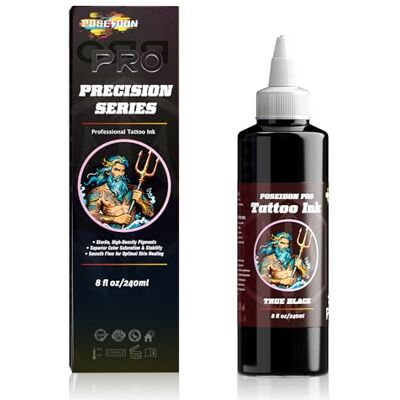 POSEIDON Encre de tatouage noire – Flacon 240 ml – Encre intense, végétalienne, qualité professionnelle pour peau réelle, traçage, ombrage et remplissage – Fournitures tatouage artistes et débutants - Publicité POSEIDON Encre de tatouage noire – Flacon 240 ml – Encre intense, végétalienne, qualité professionnelle pour peau réelle, traçage, ombrage et remplissage – Fournitures tatouage artistes et débutants - Publicité