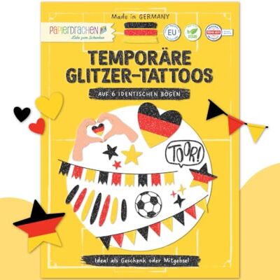 Papierdrachen Tatouages pailletés Football Allemagne Tatouages pour enfants et adultes Doux pour la peau Football été 2026 Décoration de fête - Publicité Papierdrachen Tatouages pailletés Football Allemagne Tatouages pour enfants et adultes Doux pour la peau Football été 2026 Décoration de fête - Publicité