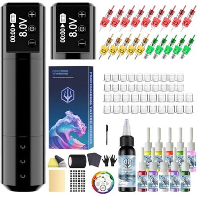 POSEIDON Kit Stylo de Tatouage , Machine à Tatouer Sans Fil avec 2 Piles et 20 Aiguilles Cartouche, Écran LED, Fournitures Complètes pour Débutants - Publicité POSEIDON Kit Stylo de Tatouage , Machine à Tatouer Sans Fil avec 2 Piles et 20 Aiguilles Cartouche, Écran LED, Fournitures Complètes pour Débutants - Publicité