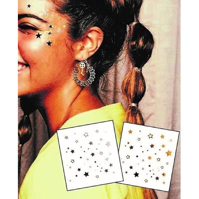 Beyond Tatouages autocollants temporaires pour visage et yeux Lot de 2, or et argent Tatoos effet maquillage pour fêtes, festivals, spectacles et pièces de théâtre F10 - Publicité Beyond Tatouages autocollants temporaires pour visage et yeux Lot de 2, or et argent Tatoos effet maquillage pour fêtes, festivals, spectacles et pièces de théâtre F10 - Publicité