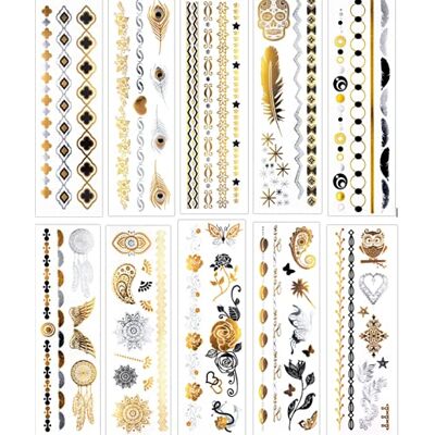 Beyond METALLIC TATTOO, lot de 10 feuilles de tatouage pour le corps, faux tatouages, bijou - Publicité Beyond METALLIC TATTOO, lot de 10 feuilles de tatouage pour le corps, faux tatouages, bijou - Publicité