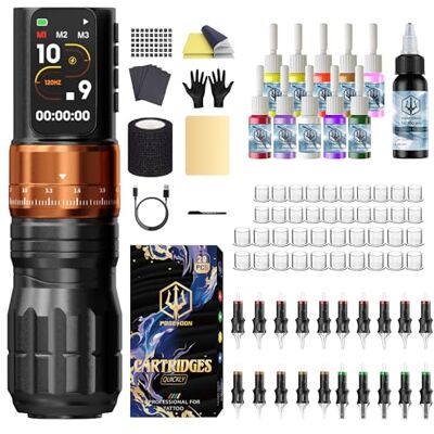 POSEIDON Kit machine à tatouer , Kit stylo de tatouage sans fil avec battery et 20 aiguilles à cartouche, 7 réglages de course, Modes Normal/Point, Affichage LED, Kit de tatouage complet - Publicité POSEIDON Kit machine à tatouer , Kit stylo de tatouage sans fil avec battery et 20 aiguilles à cartouche, 7 réglages de course, Modes Normal/Point, Affichage LED, Kit de tatouage complet - Publicité