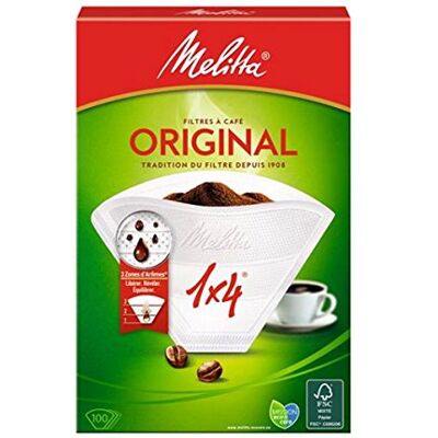 Melitta , 100 Filtres à Café, Taille 1x4, Pour Cafetière à Filtre, Original, Blanc - Publicité Melitta , 100 Filtres à Café, Taille 1x4, Pour Cafetière à Filtre, Original, Blanc - Publicité