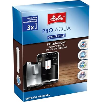 Melitta Cartouches filtrantes Pro Aqua (3 cartouches) Filtre anti-calcaire pour machines à café automatiques, empêche les dépôts de calcaire et réduit les polluants pour le meilleur goût du café - Publicité Melitta Cartouches filtrantes Pro Aqua (3 cartouches) Filtre anti-calcaire pour machines à café automatiques, empêche les dépôts de calcaire et réduit les polluants pour le meilleur goût du café - Publicité