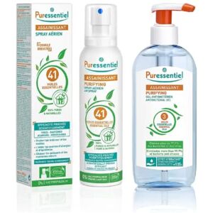 Puressentiel Kit Assainissant Spray Aérien Assainissant aux 41 Huiles Essentielles 200ml + Gel Antibactérien aux 3 Huiles Made in France - Publicité