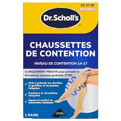 Scholl Chaussettes de contention : Compression cliniquement prouvée pour l'avion. Prévient le gonflement des chevilles et TVP – Naturel – Pointure 37-39, 1 paire - Publicité Scholl Chaussettes de contention : Compression cliniquement prouvée pour l'avion. Prévient le gonflement des chevilles et TVP – Naturel – Pointure 37-39, 1 paire - Publicité