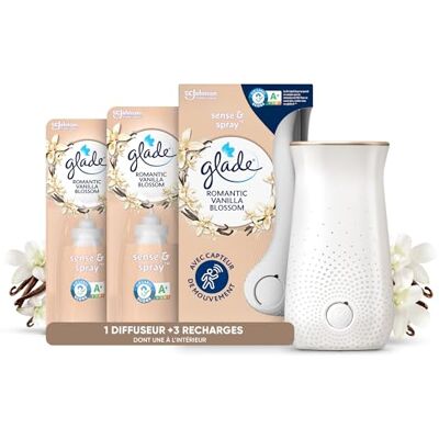 Glade Sense et Spray Diffuseur à Détection de Mouvement Infusé Aux Huiles Essentielles Jusqu'à 2 Mois de Parfum – Sans Parabens Romantic Vanilla Blossom 1 Diffuseur et 3 Recharges de 18ml - Publicité Glade Sense et Spray Diffuseur à Détection de Mouvement Infusé Aux Huiles Essentielles Jusqu'à 2 Mois de Parfum – Sans Parabens Romantic Vanilla Blossom 1 Diffuseur et 3 Recharges de 18ml - Publicité