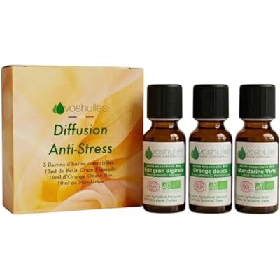Voshuiles Anti-Stress Kit - Orange douce Bio - Petit grain bigarade Bio - Huiles essentielles Bio - Publicité Voshuiles Anti-Stress Kit - Orange douce Bio - Petit grain bigarade Bio - Huiles essentielles Bio - Publicité