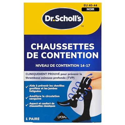 Scholl Chaussettes de contention : Compression cliniquement prouvée pour l'avion. Prévient le gonflement des chevilles et TVP – Noir – Pointure 40-44 1 paire - Publicité Scholl Chaussettes de contention : Compression cliniquement prouvée pour l'avion. Prévient le gonflement des chevilles et TVP – Noir – Pointure 40-44 1 paire - Publicité