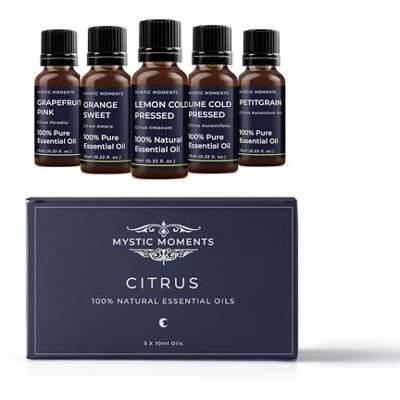 Mystic Moments Kit huiles essentielles Agrumes 5x10ml Cinq huiles essentielles : Citron, Citron vert, Orange, Pamplemousse rose et Petitgrain. Publicité Mystic Moments Kit huiles essentielles Agrumes 5x10ml Cinq huiles essentielles : Citron, Citron vert, Orange, Pamplemousse rose et Petitgrain. Publicité