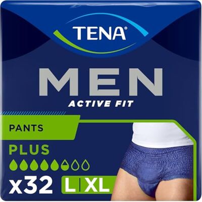 TENA Men Active Fit Sous-vêtements Absorbants Jetables Incontinence Homme Pour Fuites Urinaires Modérées à Fortes Taille L / XL 32 Sous-vêtements (Pack 1 mois) - Publicité TENA Men Active Fit Sous-vêtements Absorbants Jetables Incontinence Homme Pour Fuites Urinaires Modérées à Fortes Taille L / XL 32 Sous-vêtements (Pack 1 mois) - Publicité