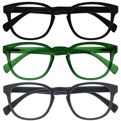 OPULIZE Pop Pack 3 Rétro Rond Lisse Noir Mat Vert Gris Hommes Femmes Lunettes De Lecture Charnières Ressort RRR2-167 +3,50 - Publicité OPULIZE Pop Pack 3 Rétro Rond Lisse Noir Mat Vert Gris Hommes Femmes Lunettes De Lecture Charnières Ressort RRR2-167 +3,50 - Publicité