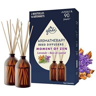 Glade Aromatherapy Diffuseur Bâtonnets Infusé Aux Huiles Essentielles Jusqu'à 90 Jours De Parfum Moment of Zen, Lavande & Bois de Santal 2 Diffuseurs & 16 Bâtonnets - Publicité Glade Aromatherapy Diffuseur Bâtonnets Infusé Aux Huiles Essentielles Jusqu'à 90 Jours De Parfum Moment of Zen, Lavande & Bois de Santal 2 Diffuseurs & 16 Bâtonnets - Publicité
